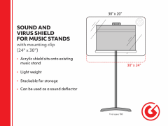 Sound and Virus Shield for Music Stand Single Clear 24“ X 30” Panel With Clips