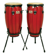 Artist Hand-Painted Series Red Conga and Tumba 11-3/ 4&Prime; & 12-1/ 2&Prime;<br><br>With Two Single Basket Stands