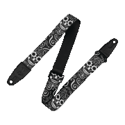 2″ Poly Calaca Series Guitar Strap with Black Leather Ends Black and White Skull Design