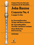 Product Cover for Concerto No. 4 in G Major for Soprano Recorder and Piano Reduction Schott  by Hal Leonard